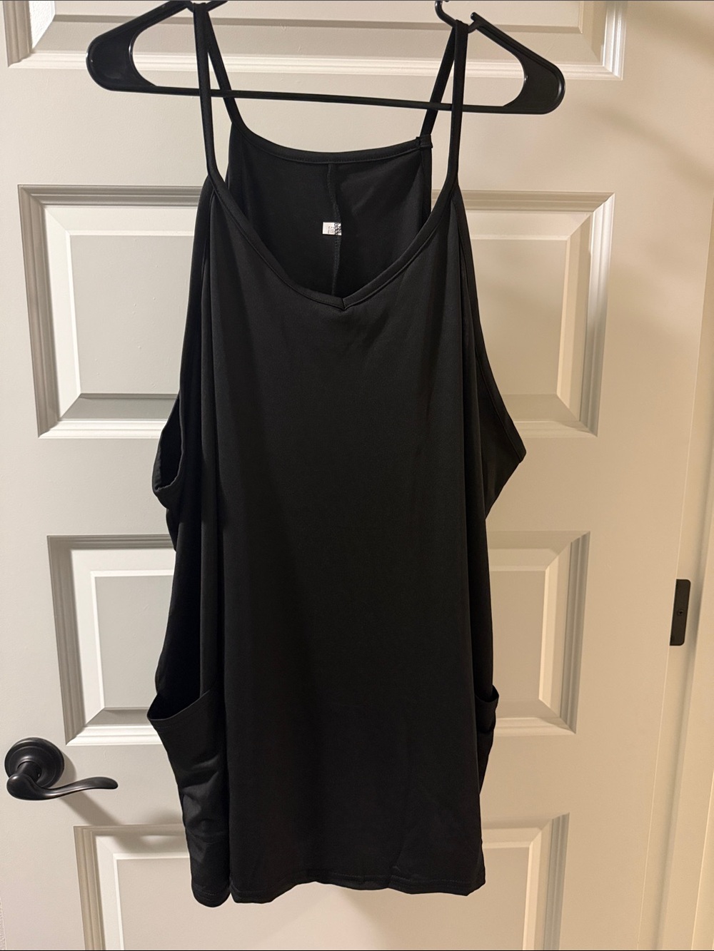 Black Spaghetti Strap Rimper with Side Pockets
